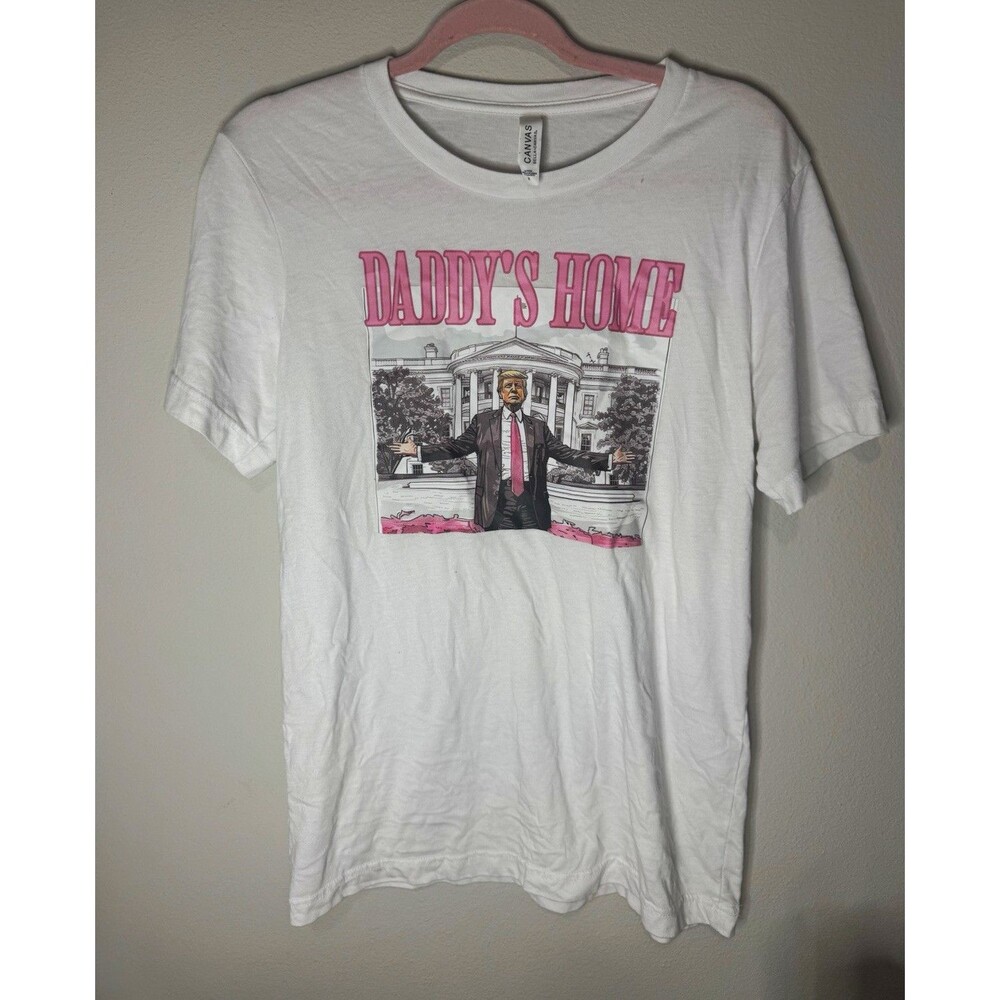Bella+Canvas White "Daddy’s Home" Graphic Print Crew Neck Short Sleeve Tee S